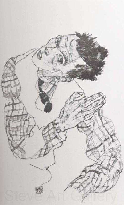Egon Schiele Self Portrait with Checkered shirt France oil painting art